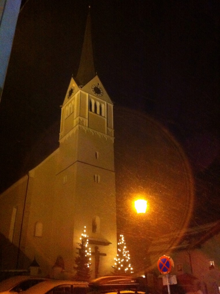 Exterior of the church at night